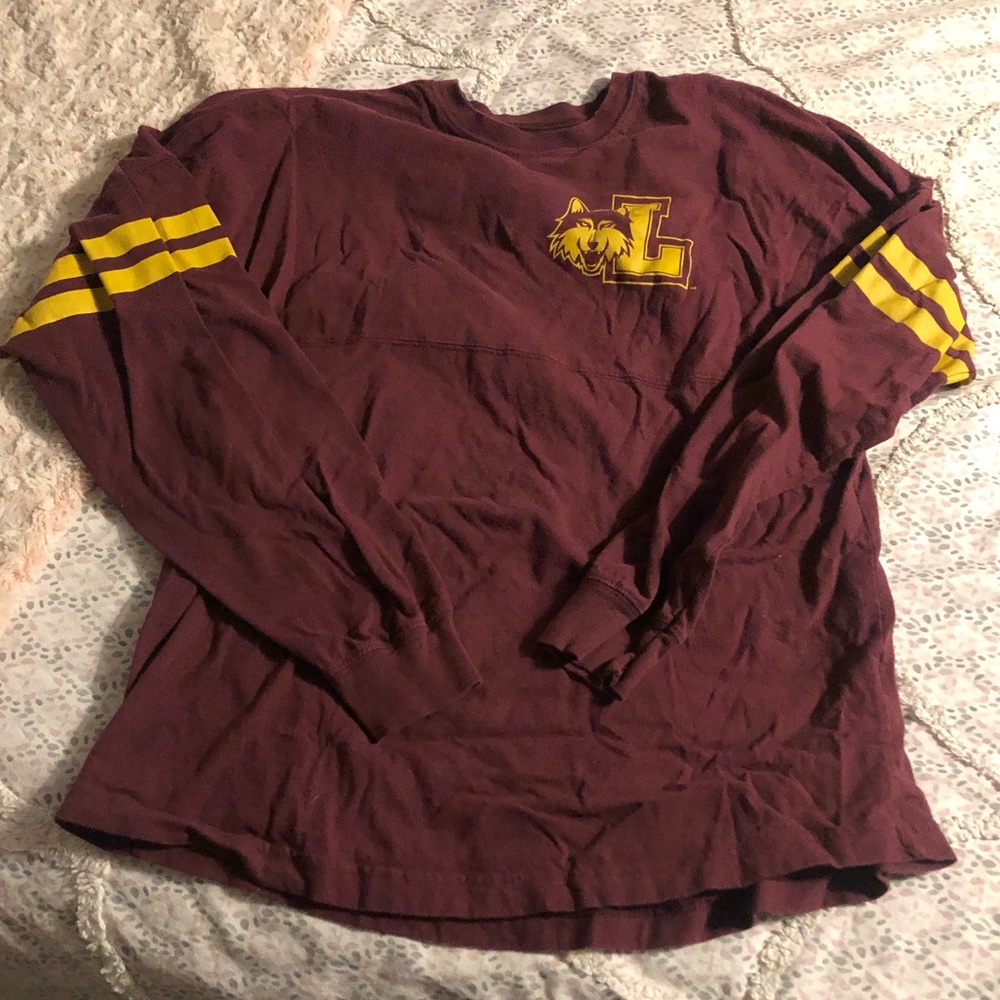 Loyola University Chicago varsity shirt.